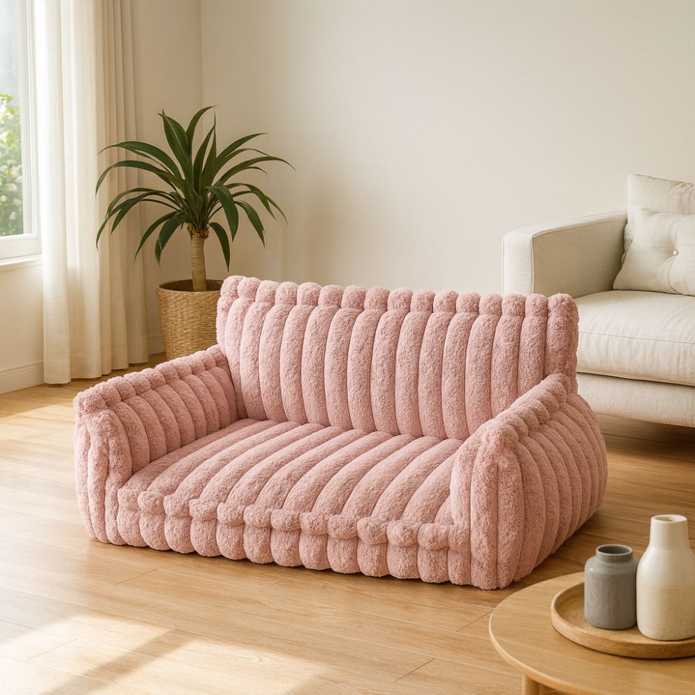 Canapé chien rose élégant, design raffiné pour un intérieur moderne