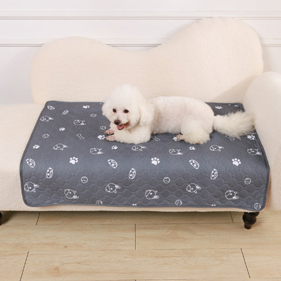 Caniche reposant sur un tapis pour chien en tissu agréable