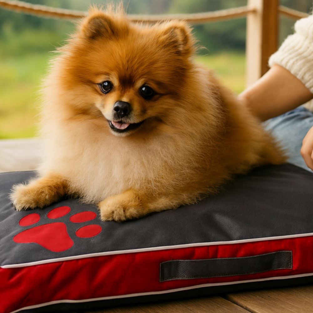 Un coussin déhoussable pour chien qui apporte du confort à un petit spitz