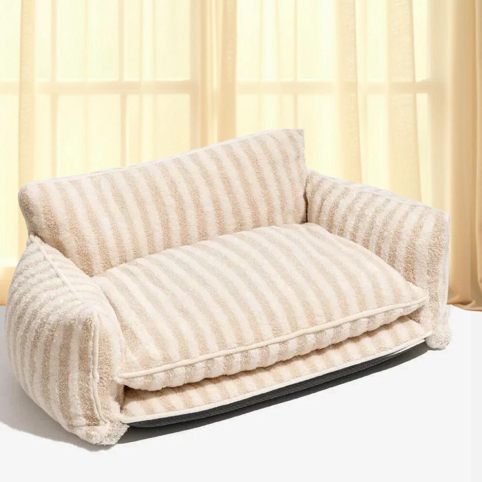 Canapé pour chien Paris motif rayé beige et blanc, style chic et raffiné
