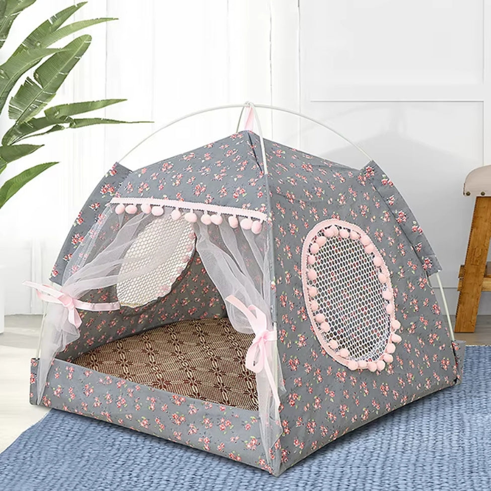 Niche chien intérieur grise au design floral moderne