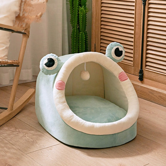Niche pour chien intérieur résistante et douillette, design grenouille