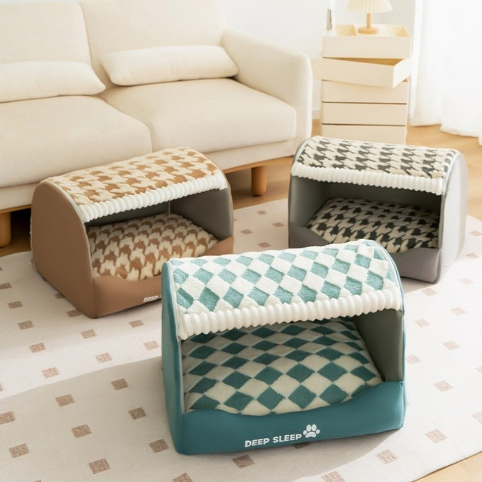 Niche pour chien intérieur de style carreaux, disponible en trois couleurs