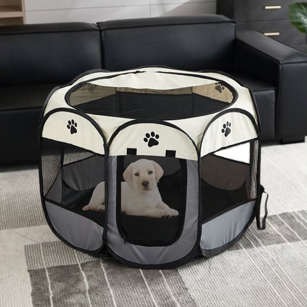 Jeune labrador seul et détendu dans sa niche pour chien XXL