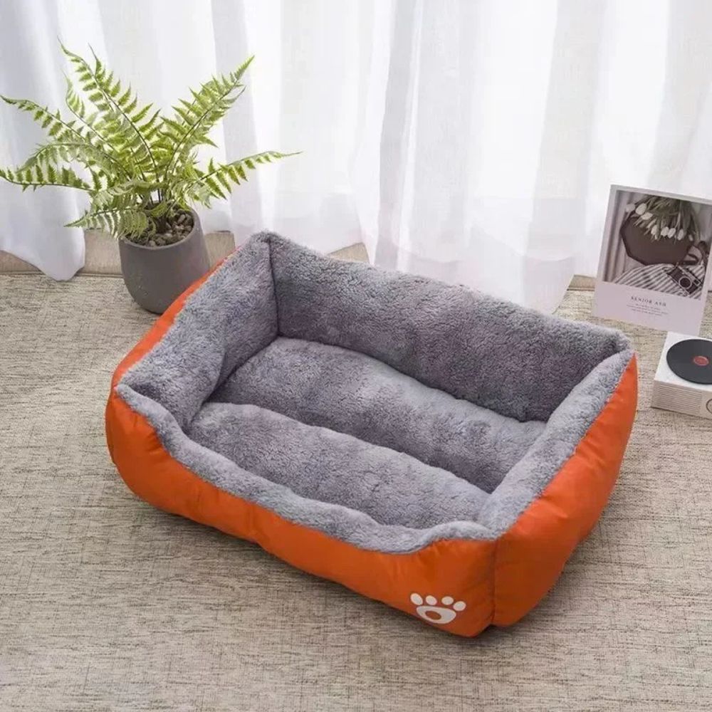 Panier chien orange vu de haut, produit en intégralité