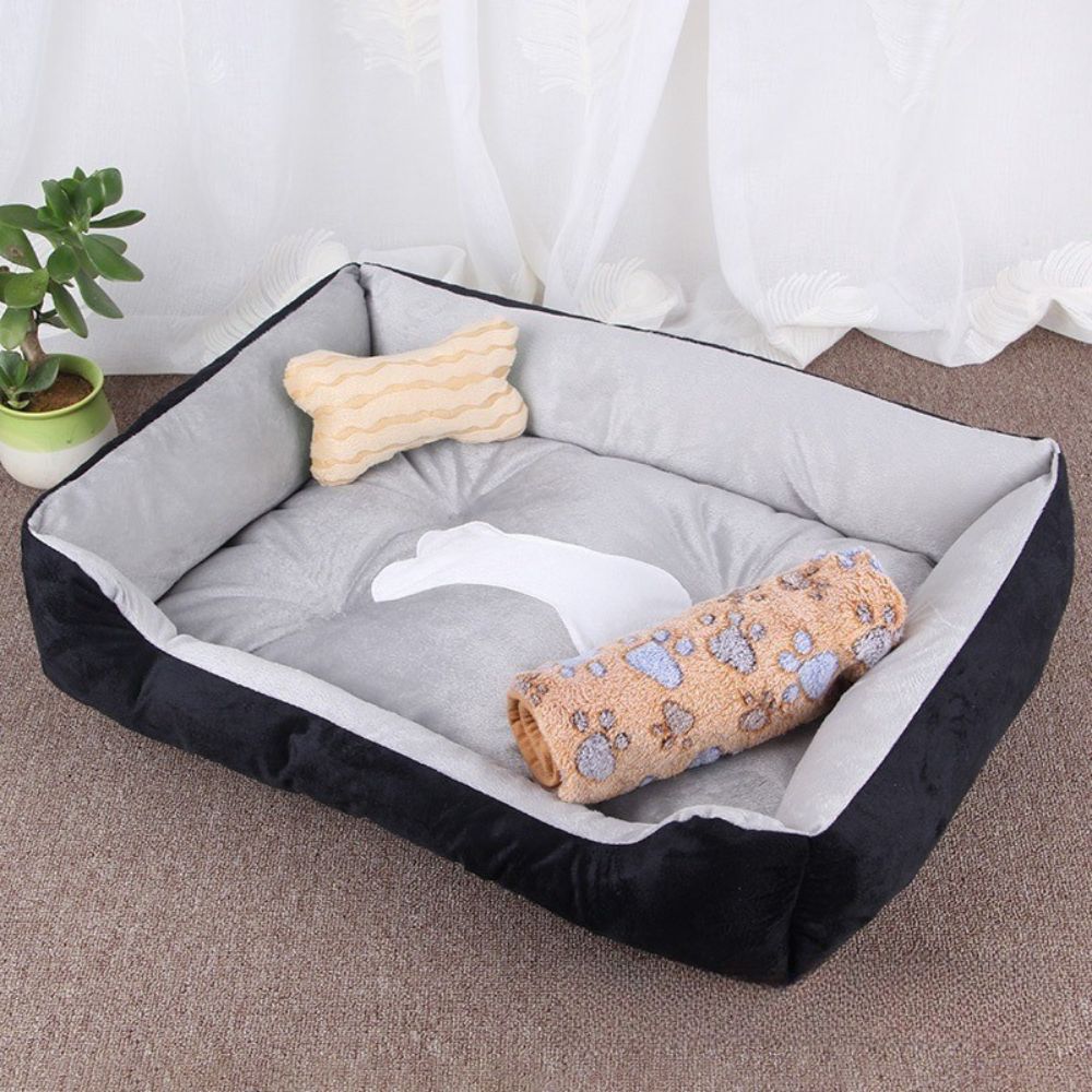 Panier pour chien gris noir en velours doux, idéal pour un confort apaisant