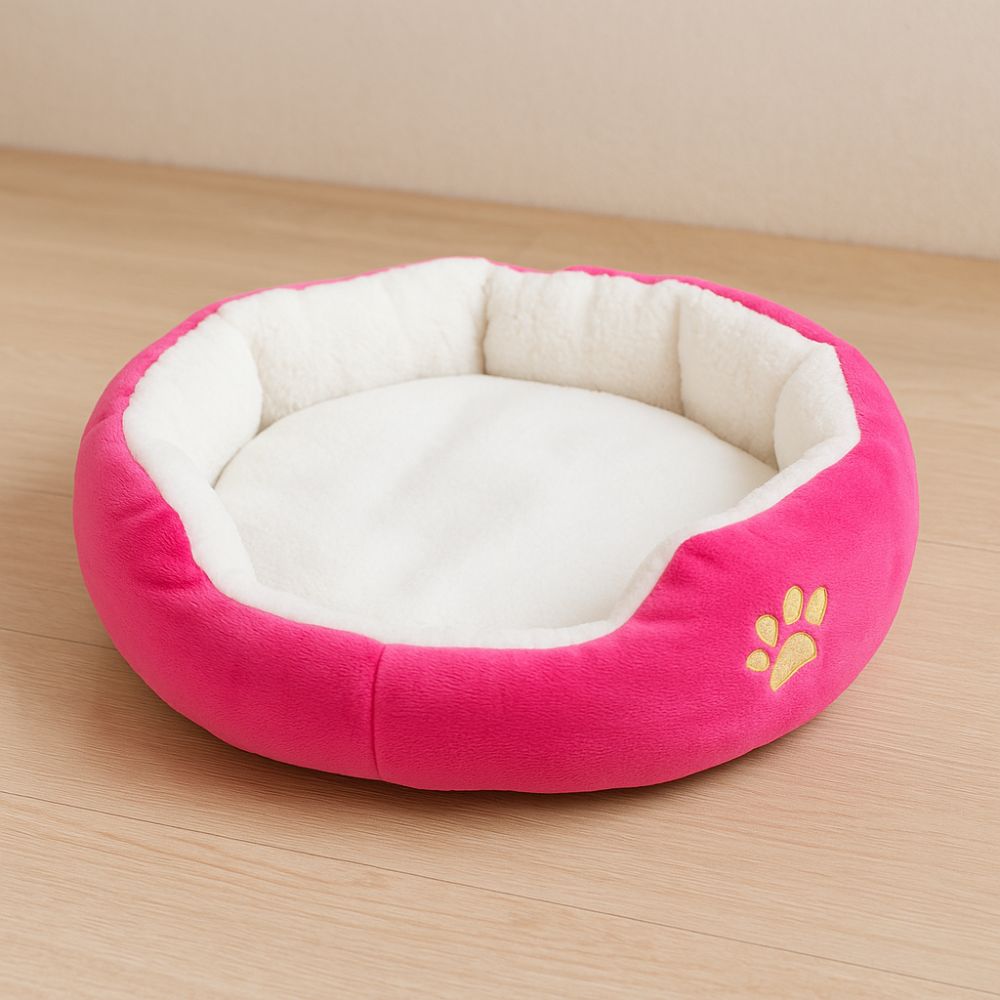 Panier pour chien rose vif, intérieur laine blanche douce et moelleuse