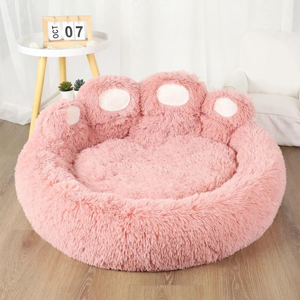 Panier pour chien rose moelleux, refuge doux pour la sieste
