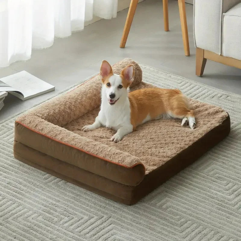 chien détendu sur lit pour chien orthopédique dans le salon