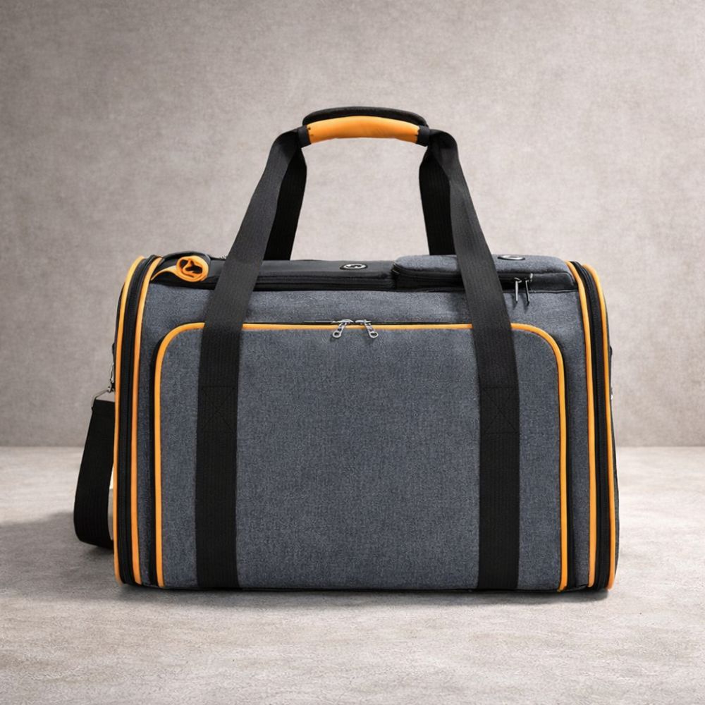 sac de transport pour chien en tissu oxford résistant avec poignées renforcées et finitions orange