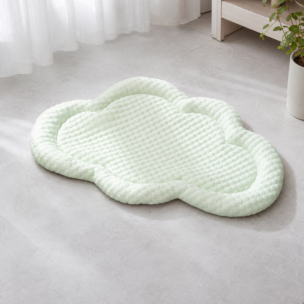 Tapis rafraîchissant chien vert pastel présenté seul dans un décor clair