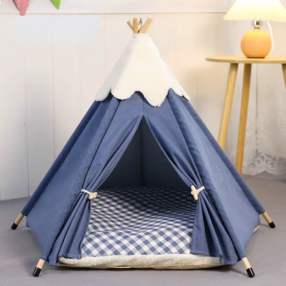 Tipi pour chien avec coussin Ă double face, en coton respirant et flanelle