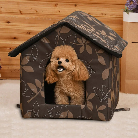 caniche-presente-niche-chien-interieur-motif-feuilles