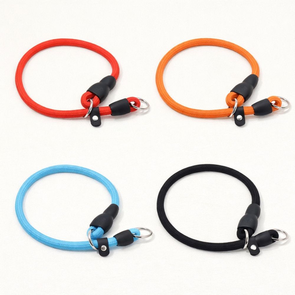 Collier en corde pour chien disponible en bleu, rouge, orange et noir