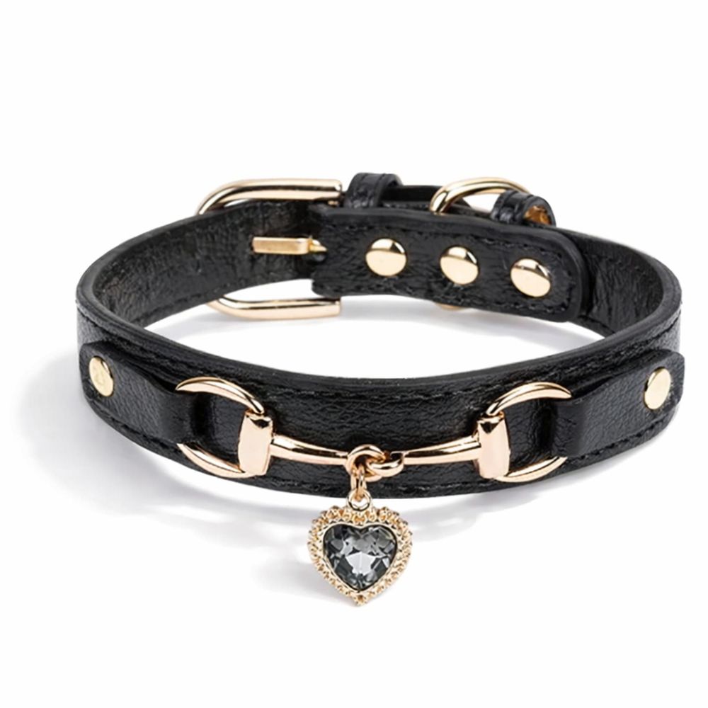 Collier pour chien luxe en cuir noir avec finitions dorées, au style chic et raffiné