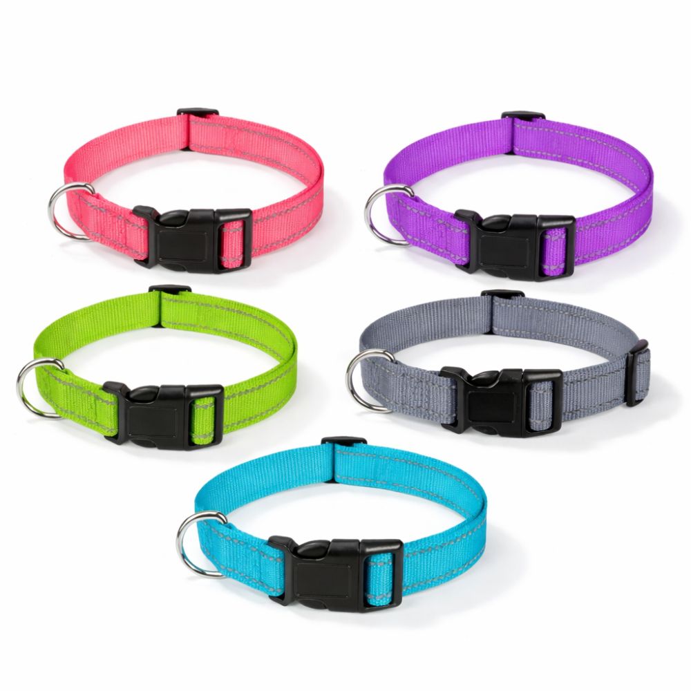 Collier réfléchissant pour chien disponible en cinq coloris vifs et facilement repérables