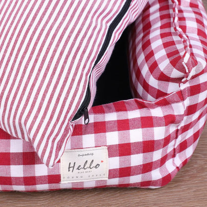 Détail de la fermeture éclair sur le coussin amovible d’un panier déhoussable pour chien 