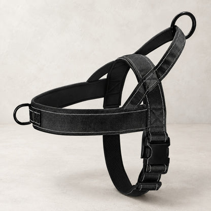 Harnais anti traction pour chien noir avec bandes réfléchissantes