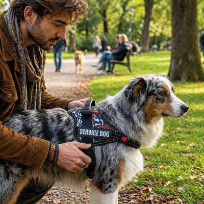 harnais gros chien ajusté sur berger australien avec maintien sécurisé et confort optimal