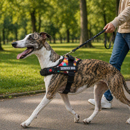 harnais gros chien respirant sur lévrier avec maintien adapté et sangles ajustables