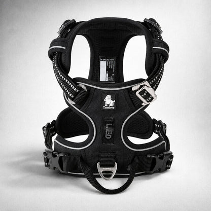 Harnais pour chien Truelove noir réfléchissant présenté sur fond clair