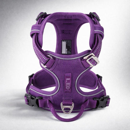 Harnais pour chien multifonction violet confortable avec système de réglage sécurisé
