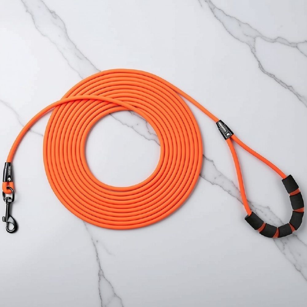 laisse pour chien orange avec poignée ergonomique rembourrée