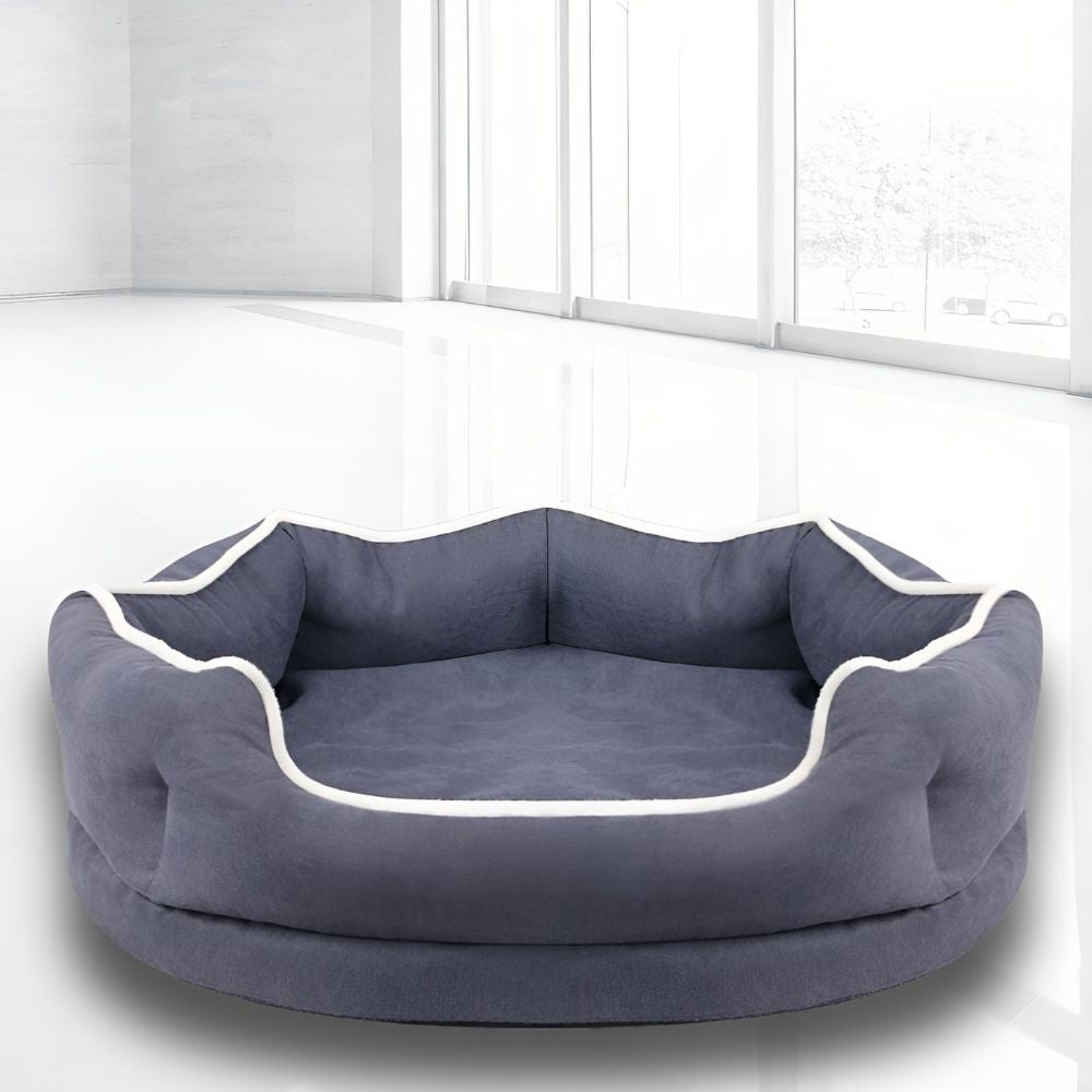 Panier pour chien gris équipé d'une mousse alvéolée pour un soutien orthopédique