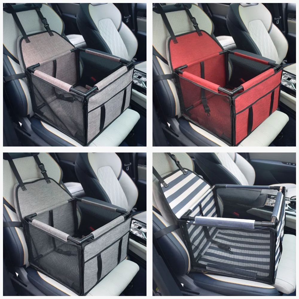 Panier chien voiture design disponible en plusieurs coloris : rouge, gris, beige et rayures pour s’adapter à tous les styles
