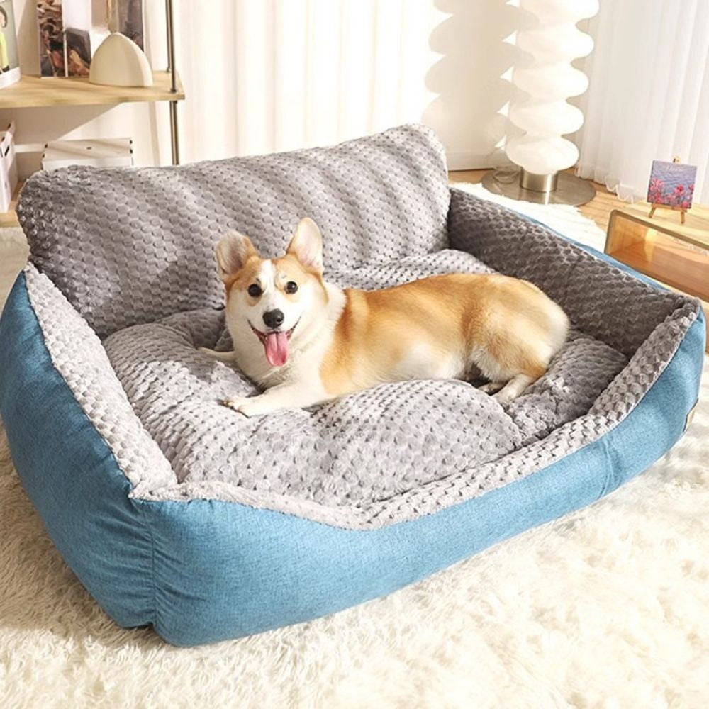 Toutou confortablement installé dans un panier grand chien chaud, idéal pour l’hiver et les longues siestes