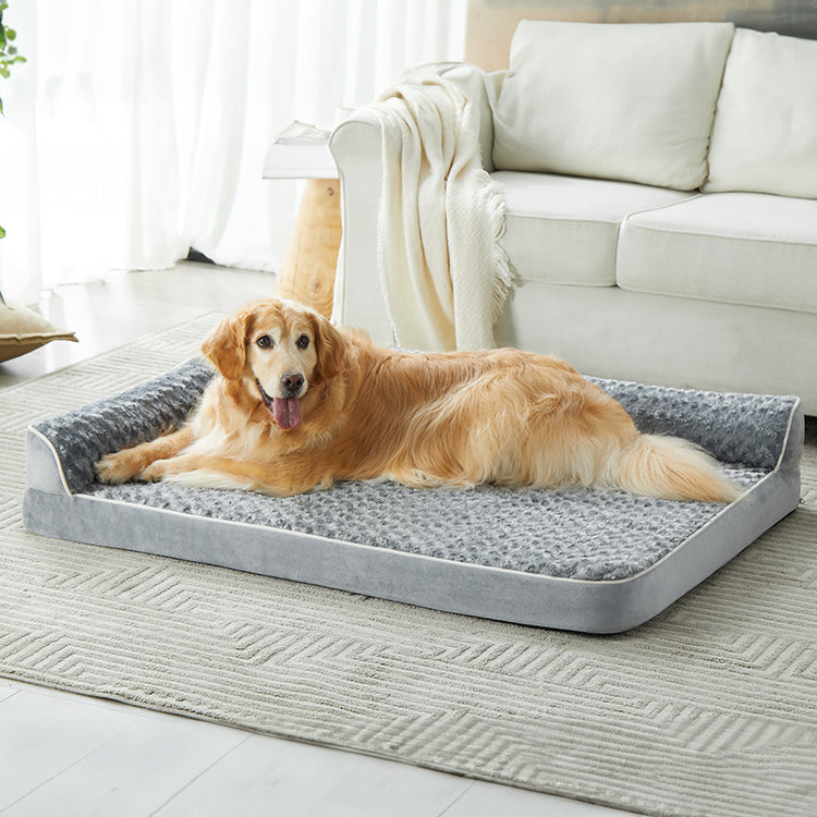 golden se repose allongé sur son lit pour chien orthopedique 