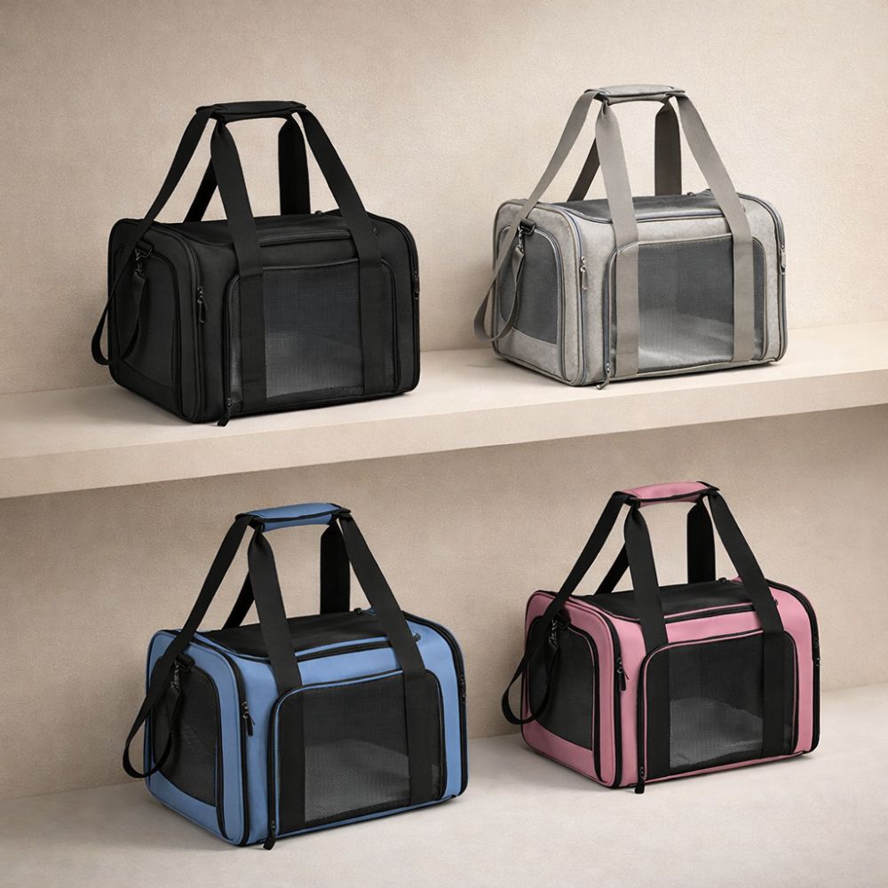 Collection de sacs de transport chien respirants présentés en plusieurs couleurs élégantes pour voyager avec son chien