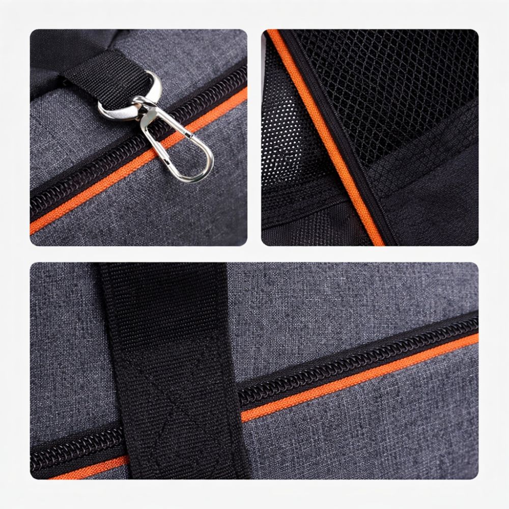 détails du sac de transport pour chien en tissu oxford avec fermeture éclair solide et attache sécurité