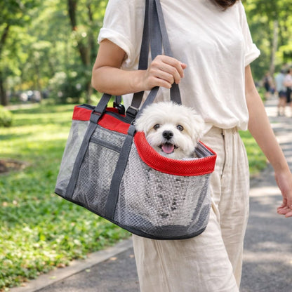 Sac pour chien pratique et confortable pour transporter un bichon lors d’une balade au parc