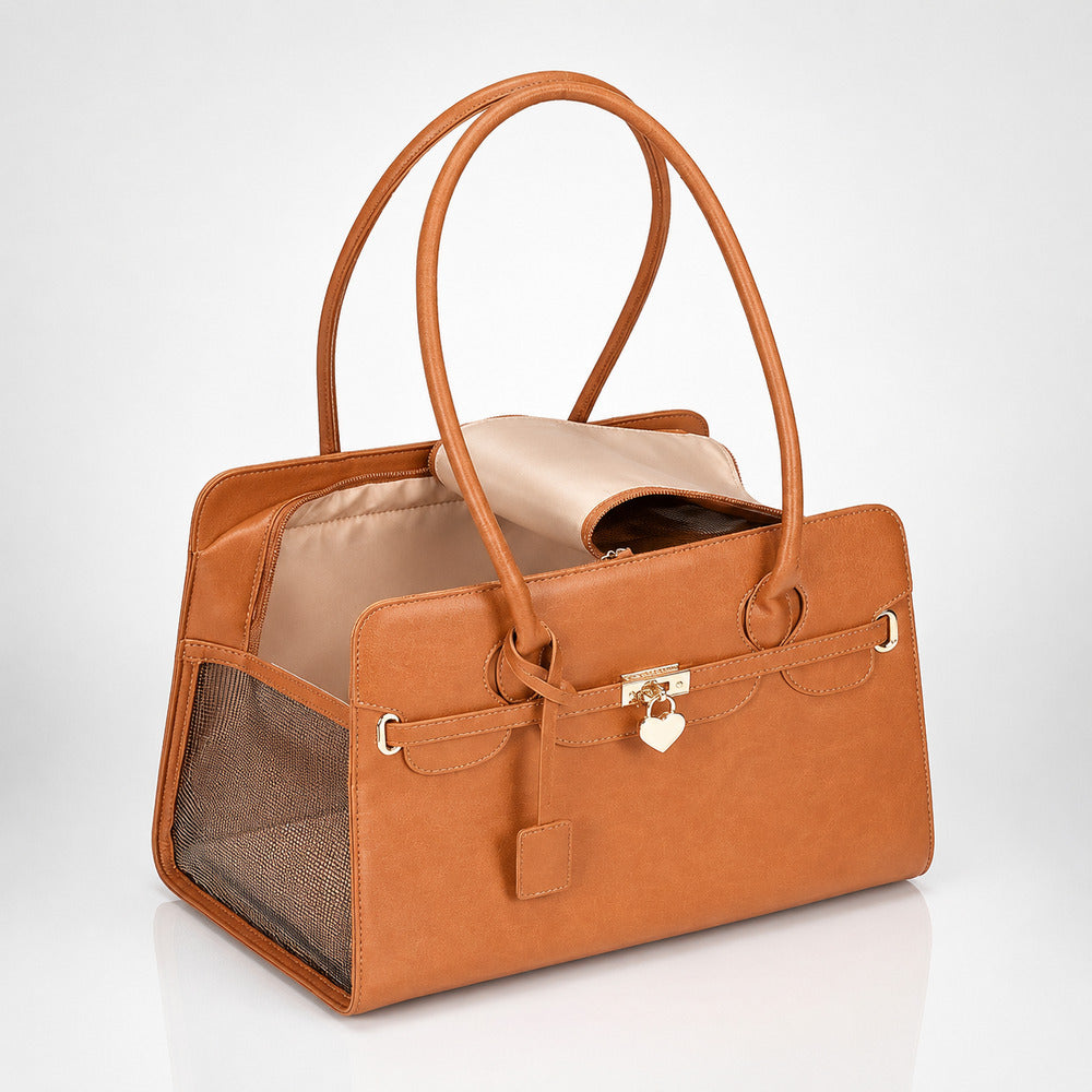 Sac transport chien avion camel au design élégant avec panneaux en maille