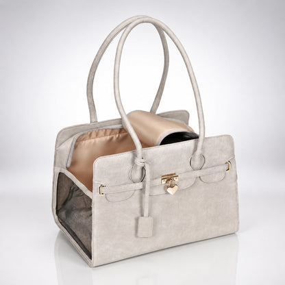 Sac transport chien avion gris perle avec poignées solides et maille