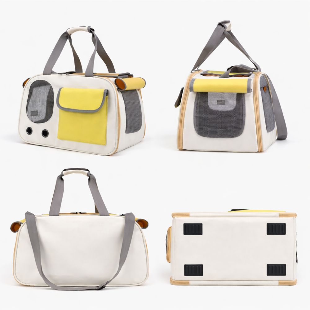 Sac transport pour chien vue avant côté arrière et dessous du produit