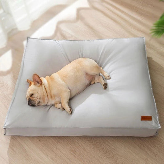 Bouledogue dort paisiblement sur un tapis chien épais et confortable