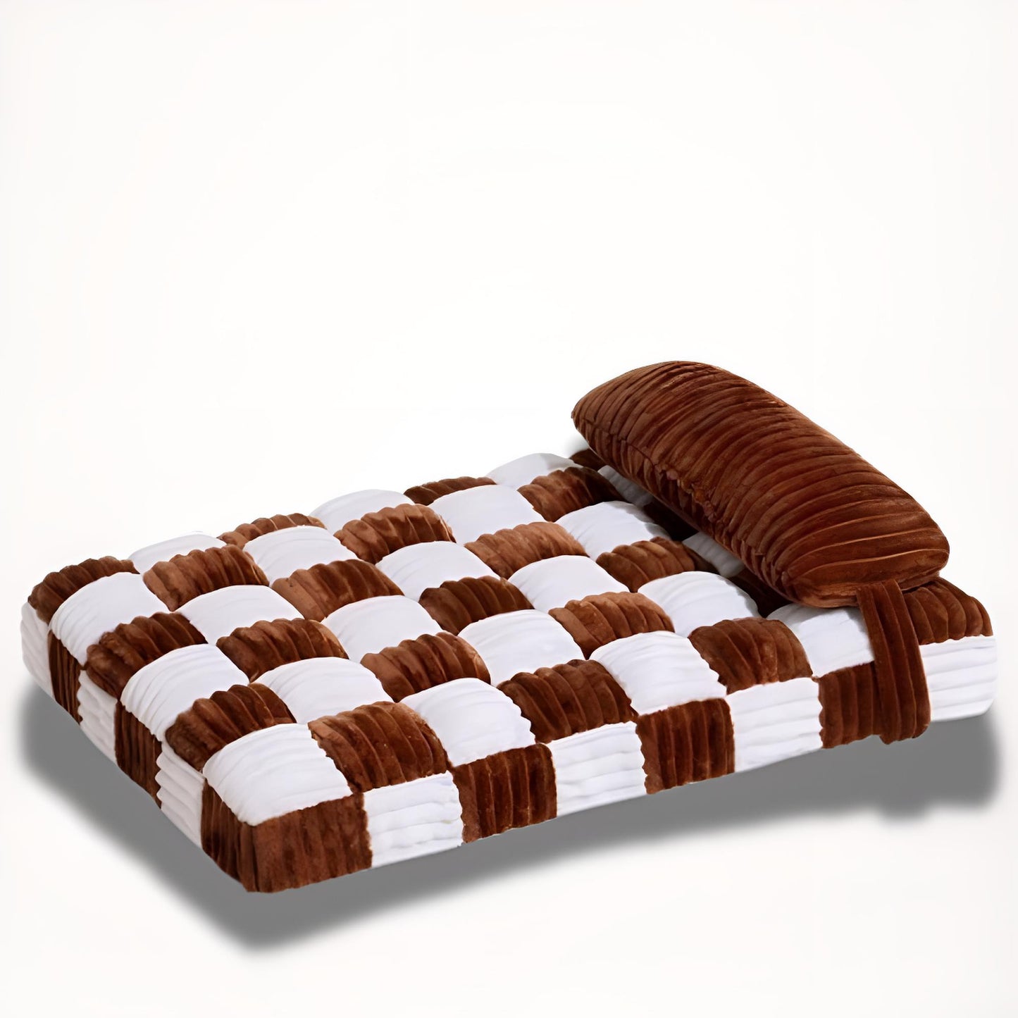 Tapis chien indestructible au design marron et blanc, conçu pour résister à l’usage quotidien