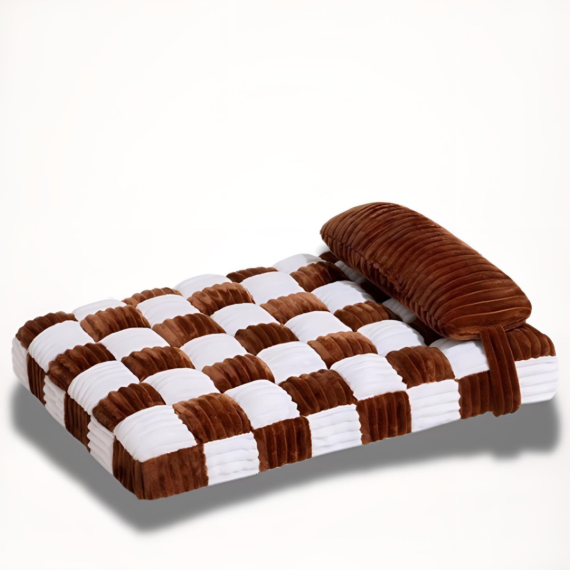 Tapis chien indestructible au design marron et blanc, conçu pour résister à l’usage quotidien