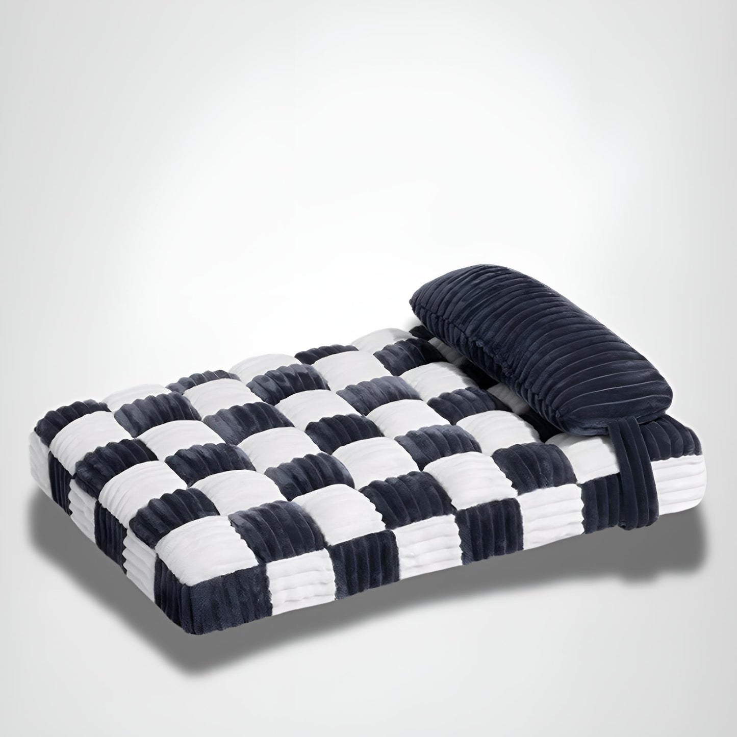 Tapis chien indestructible noir et blanc présenté seul, avec finition robuste et soignée