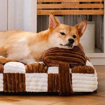 Shiba posant la tête sur un tapis chien indestructible avec oreiller amovible, doux et confortable
