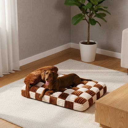 Tapis chien indestructible avec rembourrage dense, posé au sol avec un chien installé dessus