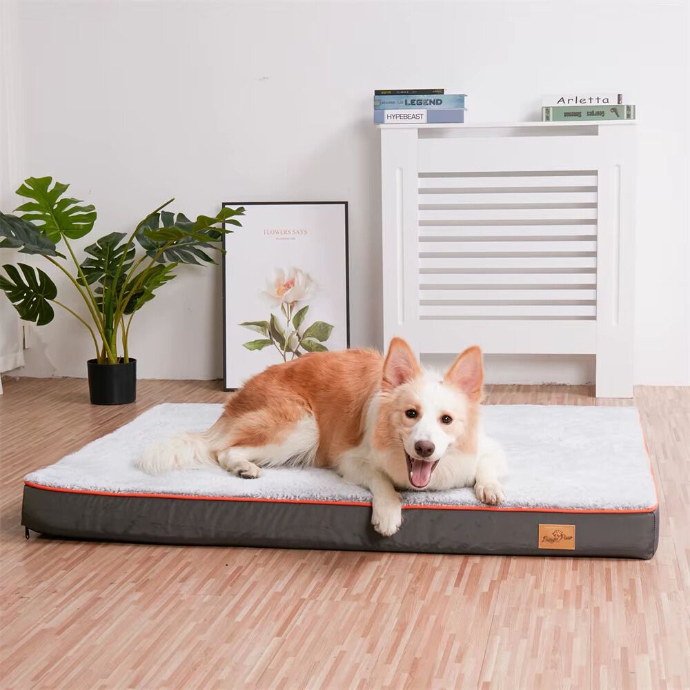 Corgi posé sur un tapis chien XXL avec housse en tissu polaire douce