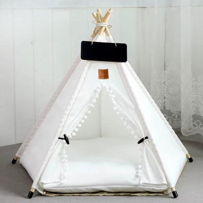 Tente chien au design élégant avec pompons décoratifs